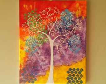 Original Tree of Life Wall Art, Abstract Tree painting, Whimsical Tree Art, tree of life painting, canvas painting 16x20
