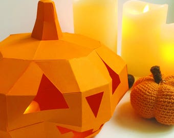 Paper sculpture orange pumpkin halloween up
