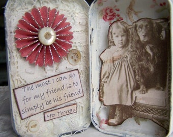 Altered Altoid Tin Assemblage Collage Altered Art Tin Vintage Dog Original Dog Art Vintage Style Vintage Mixed Media Found Object Art Brave
