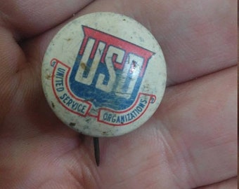 Spring Sale Vintage WW2 US USO button Pin