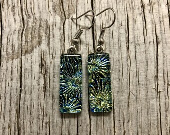 Dichroic glass jewelry, fused glass earrings, handmade dichroic glass, dichroic glass earrings, Dichroic Glass Dangle earrings