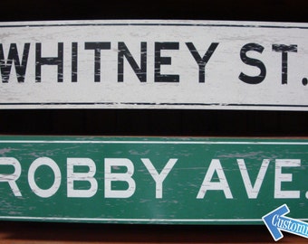 Custom, Personalized, Metal Street Sign. Vintage Green or White.