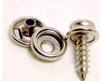 Press Studs - Size 15mm Wood to Fabric Silver Press Studs Snap Fasteners With Screws (3 Parts)
