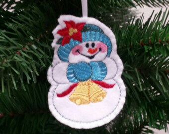 Embroidered Snowman ornament - Snowman christmas ornament - Embroidered felt ornament - christmas ornament -Christmas gift