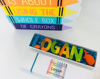 Fast Ship - Kids NAME Crayons in a Gift Box - Personalized Alphabet Rainbow Crayola - Kindergarten Graduation Birthday
