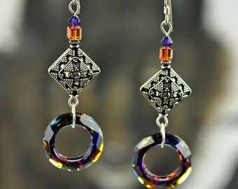 Cosmic Ring Swarovski Crystal Volcano/Sterling Silver Dangle Earrings