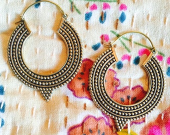 Tribal Pointed Hoop Earrings in Brass or Silver Plated Brass