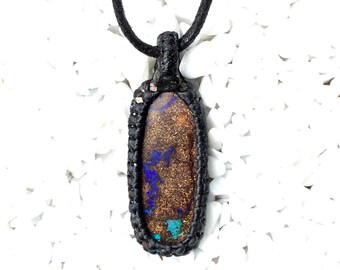 Boulder opal pendant, macrame pendant