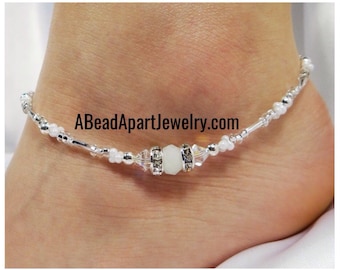 Anklet Ankle Bracelet White Anklet Crystal Anklet Silver Anklet Wedding Anklet Summer Anklet Beach Anklet Bride Anklet Vacation Anklet