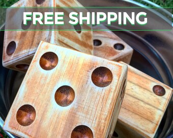 Yardzee | Yard Dice (6) - Reclaimed Wood Lawn Dice Set With Steel Bucket, Score Cards, and Marker for Yardzee & Yardkle | Yard Games | Giant