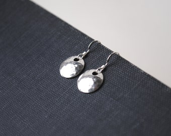 Hammered Silver Earrings, Silver Disc Earrings, Sterling Silver Disc Earrings, Simple Silver Earrings