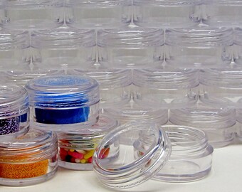 100 Small Cosmetic Makeup Jars Plastic Empty Sample Beauty Containers Lip Balm Pot - 5 Gram (Clear Cap) 5014-100 | FREE US shipping