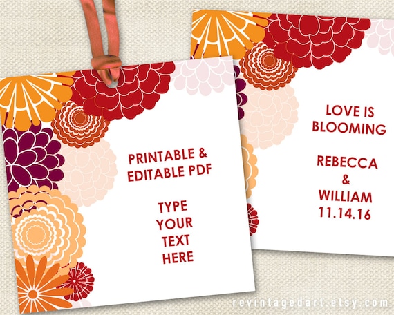 Printable Floral Gift Tags Autumn Tags Fall Tags Autumn Bouquet Gift Tags Editable Pdf 3x3 Label Template