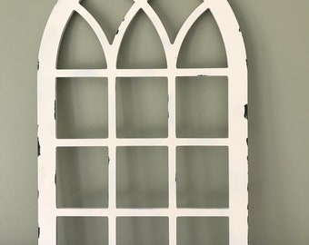 Distressed Arched Farmhouse frame, faux window, arched, custom arch, shabby chic, wall hanging wall decor, shutter, vintage inspired chippy