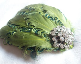New handmade 1920s inspired green feather fascinator
