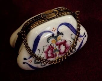 Elegant Limoges Hand Painted "Peint Mein" Miniature Trinket Purse