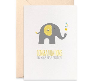 Neutral New Baby Card, Congratulations on Your New Arrival Card, Grey and Yellow Elephant Card, Neutral Baby Card, Card for New Baby, BBY005
