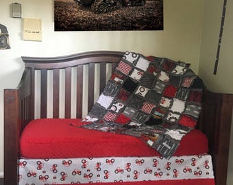 Tractor Crib Bedding, Tractor Baby Bedding, Case IH Baby Blanket, Farm Crib Bedding, Red tractor blanket, farm baby bedding, farm baby quilt