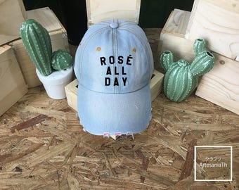 Rosé All Day Hat, Denim Cap, Jean Cap, Yes Way Rose , Rose all day / rosé Wine/ Rosé Champagne Girlfriend gift, Cap Baseball Hat