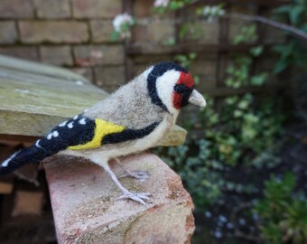 Needle Felt Goldfinch Bird Sculpture