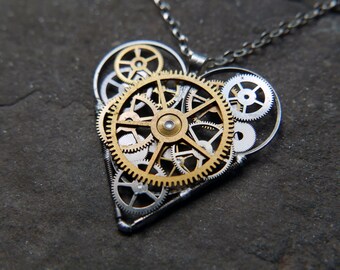Elegant Industrial Watch Parts Heart Necklace "Johansen" Pendant Clockwork Mechanical Gear Love Gift Wife Girlfriend Birthday Gift