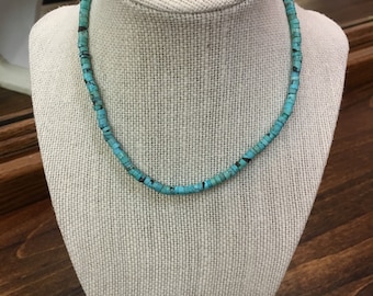 Sterling Silver 925 Togle Clasp Beaded Blue Turquoise Gemstone Disc Necklace