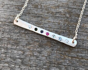 Birthstone Necklace, Birthstone Bar Necklace, Birthstone Jewelry, Mother's Necklace, Silver Bar Necklace, Sterling Silver, Gold, Rose Gold