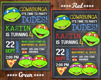 Ninja Turtle Invitation, Ninja Turtles Party, TMNT invitation, Teenage Mutant Ninja Turtle invitations, TMNT Birthday Invitation.,