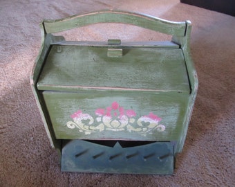 Vintage Hand Painted Wooden Sewing Box
