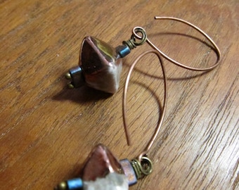 Rustic Copper Raku Earring