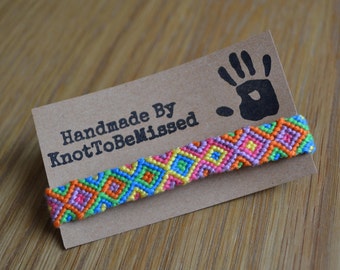 Handmade Diamond Woven Friendship Bracelet Pink Orange Yellow Blue