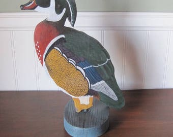 Wooden Wood Duck, Yard Art Wooden Male Wood Duck