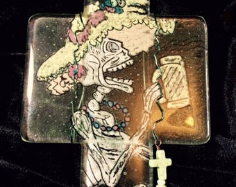 Glass Fused Cross Catrina at the Bar Dia de Los Muertos