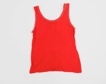 Vintage 1990s Tank Top - Scoop Neck - Red - White Trim - Ringer - Women's Extra Small - Minimal - Tee Shirt - Blouse - Muscle Tank