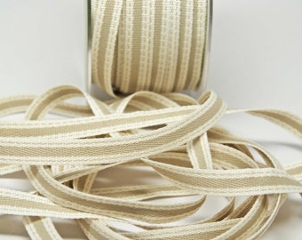 Sold Color Band Ribbon with Stitched Edge -- 3/8 inch -- Khaki Cream -- 3 yards