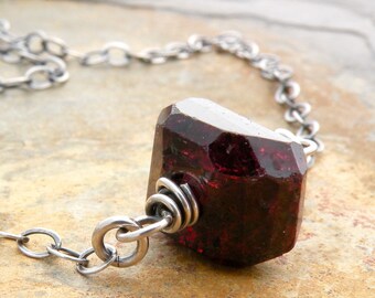 Red Garnet Necklace - January Birthstone Jewelry - Natural Garnet Jewelry - Sterling Silver #4780