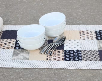 Black White Table Runner, Patchwork Table Runner, Quilted Table Runner