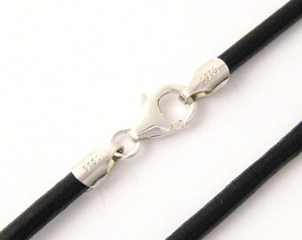 3mm Black Leather Cord Necklace Silver Clasp 14" inches - 36" inches Silver Clasp, You choose length. LCR0300BLKS