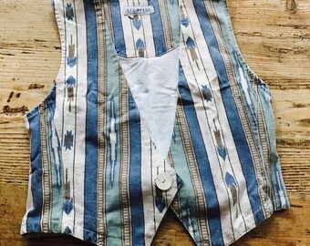 Vintage Aztec western vest, western vest by Stampede, vintage 80's western vest, Aztec print vest, western vest size Small
