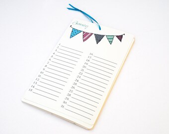 Perpetual Calendar I, Wall Calendar, Birthday Calendar in fuchsia, green, orange, brown, blue, yellow, pink and purple