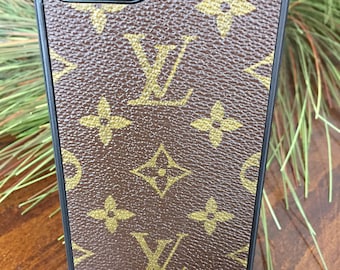 Handcrafted iPhone 7plus flexible cell phone case covered with re-purposed Louis Vuitton canvas