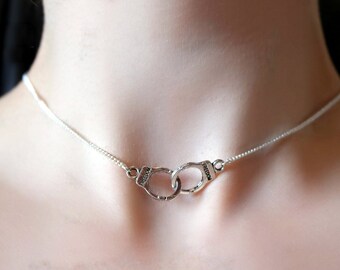 Handcuff Necklace, Handcuff Choker, Handcuff Jewellery, Friendship Jewellery, Freedom Jewellery, Partners In Crime Necklace, Silver Necklace