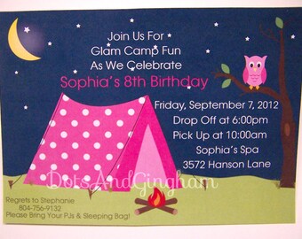 girl camping invitation glamping invite printable glam camp invite camping party camping birthday party camping tent smores