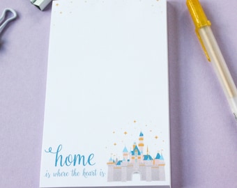 Fairytale Castle Notepad for Dreamers, Home is where the heart is, Disneyland inspired princess castle