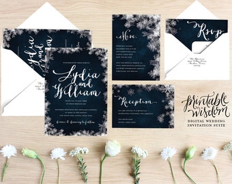 winter wedding invitation set winter wonderland printable