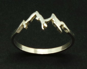 Sterling Silver Mountain Range Ring - Nature Motivation Inspirational Jewellery, Traveler Mountain Climber Lovers Gift, Mountain Biking
