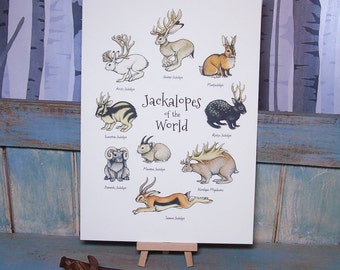 Jackalopes of the World - A4 Print on 270gsm Card available in 3 Colours