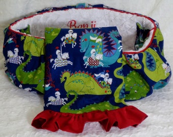 Dragons and Knights - Dog Cart Cover - Shopping Cart Cover - Dogs - Pets - Faux Fur Seat - Includes Tote - Embroidered Personalization