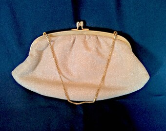 Vintage Evening Bag, Gold Fabric Handbag by Du-Val, Wedding Purse, Formal Clutch, Mid Century, Circa 1960s
