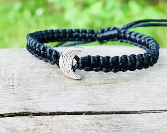 Crescent moon bracelet, adjustable waterproof bracelet, gift for men woman, friendship bracelet, braided adjustable macrame bracelet
